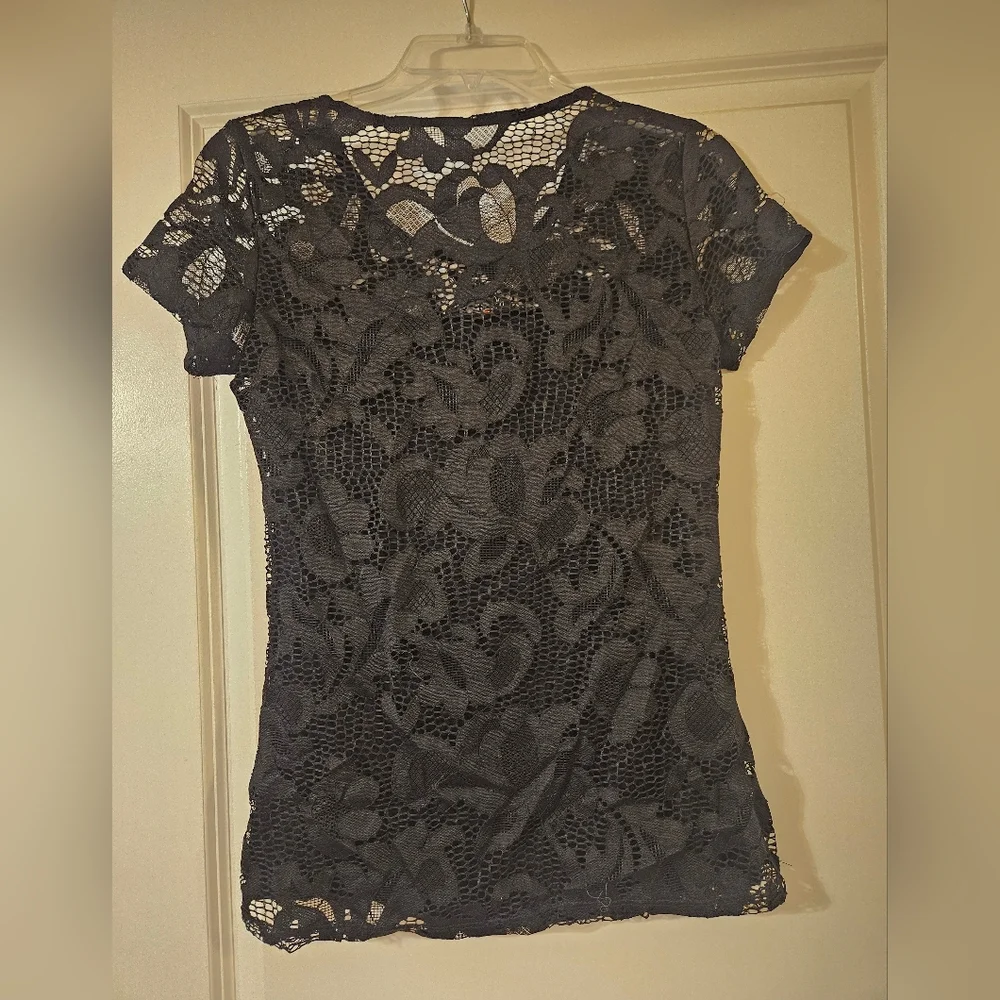 Black Lace Top With Attached Camisole, INC Concepts, XS, NWT - Picture 2 of 6